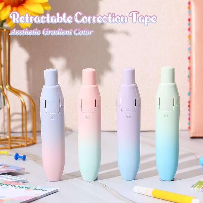 4 Pcs Quick Dry Correction Tape Aesthetic Gradient Color Refillable Retractable - Image 2
