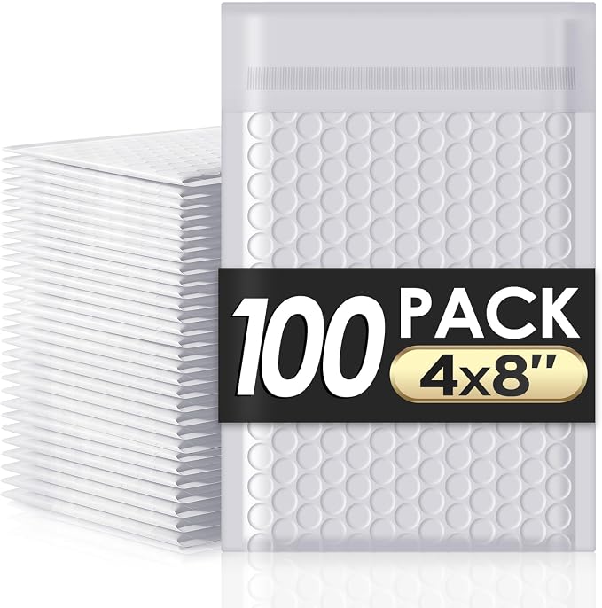 packbabol Bubble Mailers 4x8" 100 Pack Grey and White Padded Envelopes Mailers by packbabol