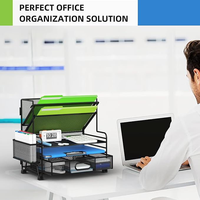 MINDEPOT 4-Tier Paper Organizer + 3-Pocket File Holder, Desktop File Organizers - Image 6