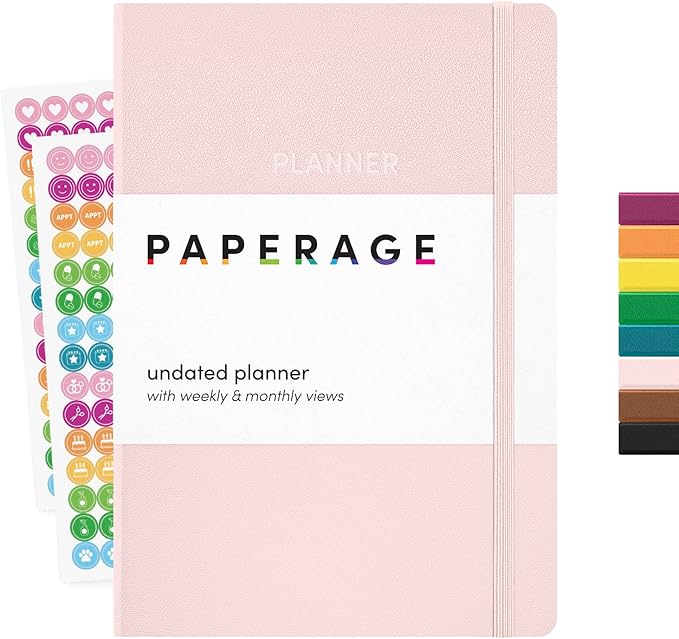 PAPERAGE Undated Weekly & Monthly Hardcover Planner, 5.6 in x 8 in, Includes by PAPERAGE