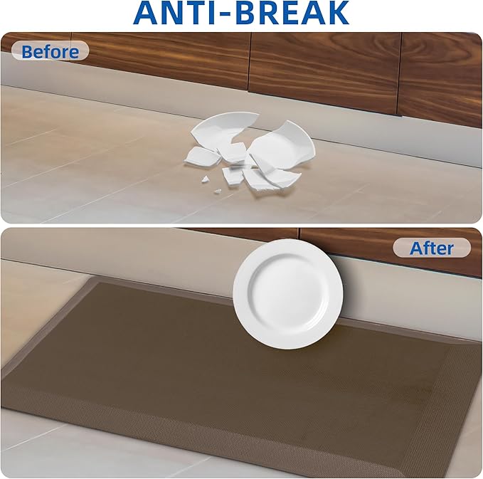 2 PCS Anti Fatigue Kitchen Mats for Floor, Brown 9/10 Extra Thick Cushioned Standing Desk Mat, Comfort Memory Foam Ergonomic Rugs and Mats Non-Slip Waterproof for Office, Kitchen, 20"x32"+20"x48"-DeskLoop Office