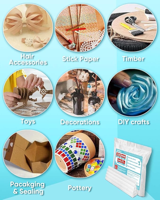 SHALL Mini Hot Glue Sticks, 0.27” Dia x 4” Long, 220-pack Clear Hot Melt Glue Gun Sticks for All-temp Mini Glue Guns, Multipurpose for Kids Adults DIY Art Craft Sealing Repairing Festival Decoration-DeskLoop Office