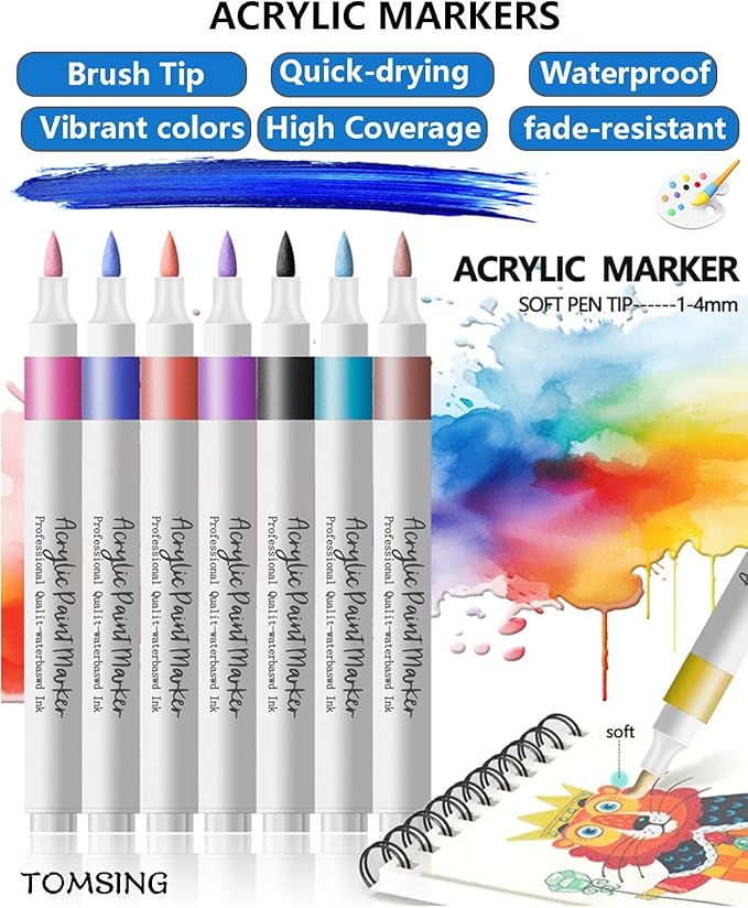 60 Brush Markers Pens,Water-based Ink and Quick-Drying,Painting Supplies Perfect for Plastic Sheets Fabric Bags Ceramics Stone Pottery Wood and Handmade Crafts（60 Colors）-DeskLoop Office