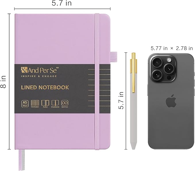 A5 Lined Leather Journal and Pen Set (3 packs), Hardcover Notebook with Pen, 160 Pages 100gsm Thick Ruled Paper for Men Women, for Work, Business, School or Home Writing, 5.7'' x 8'' (Purple)-DeskLoop Office