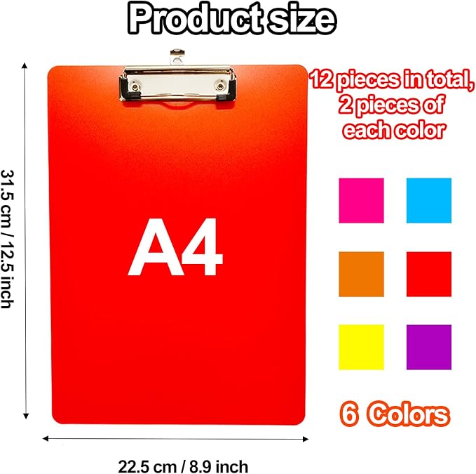smilixin 12 Pack Plastic Clipboards, Office Clipboards Standard A4 Letter Size - Image 2