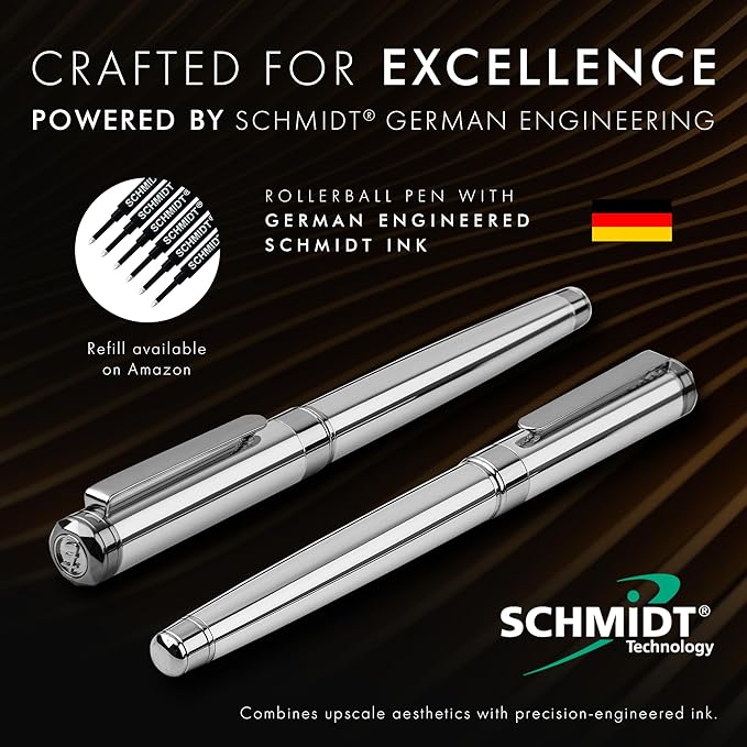 ELIZO Luxury Pen Fancy Chrome Silver Nice Gift Rollerball Cool Pens Best Schmidt Ink EDC Pen Executive Smooth Writing Pens for Men Women-DeskLoop Office