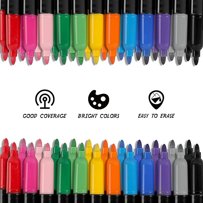Dabo&Shobo Wet Erase Markers, 48-Count Smudge-Free, 12 Colors Fine Tip, Erases with Water! Low Odor Markers for Office, School & Home-DeskLoop Office