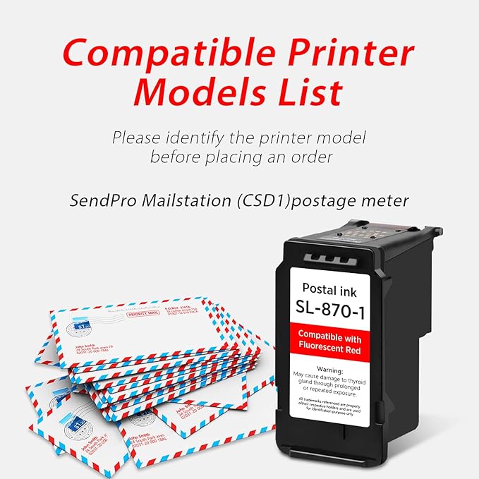 High Capacity SL-870-1 XXL Red Ink Cartridge Compatible with SL870-1 SL8701 XXL Fluorescent Red Ink Replacement for Pitney Bowes SendPro Mailstation Postage Meter (CSD1) 1-Pack (1×16ML)-DeskLoop Office