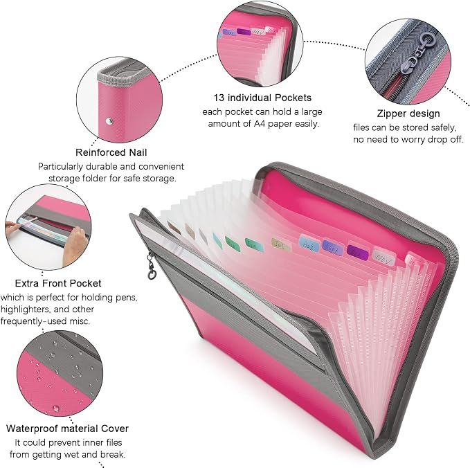 NAFY Expanding File Folder, 13 Pockets Document Organizer - Image 3