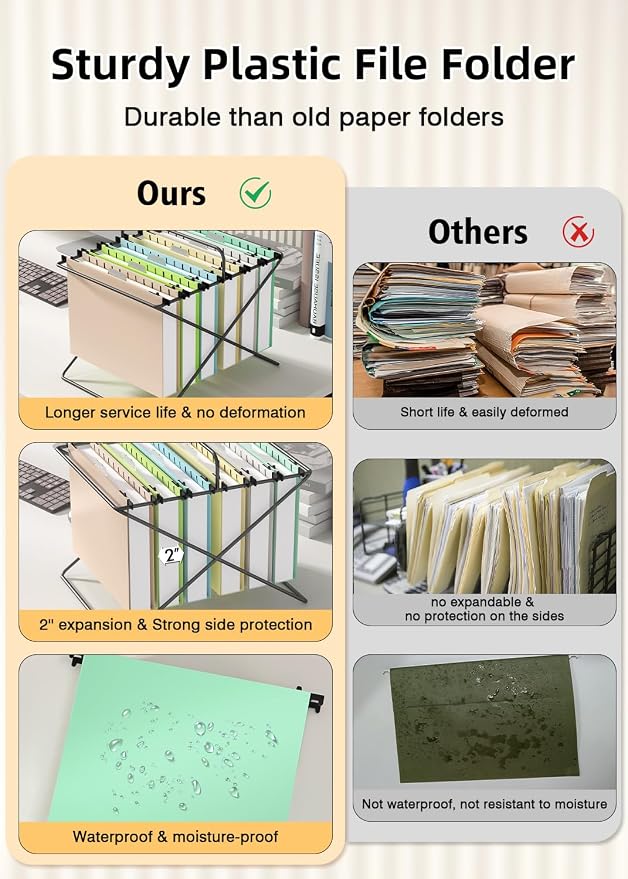 Extra Capacity Plastic Hanging File Folder, 12 Pack Reinforced Hang Folders - Image 3