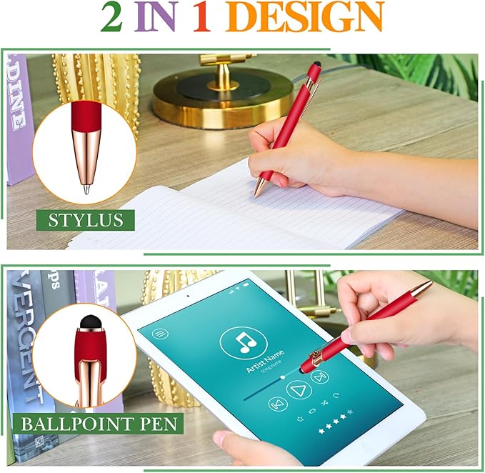 Zonon 38 Pieces Rubberized Ballpoint Pen with Stylus Tip Stylish Metal Pen Capacitive Styli with Soft Rubberized Grip, Black Ink for Most Devices(Classic Colors)-DeskLoop Office