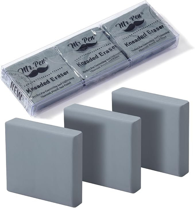 Mr. Pen- Kneaded Erasers, 1.44" x 1.36", 3 Pack, Graphite & Pastel Drawing by MrPen
