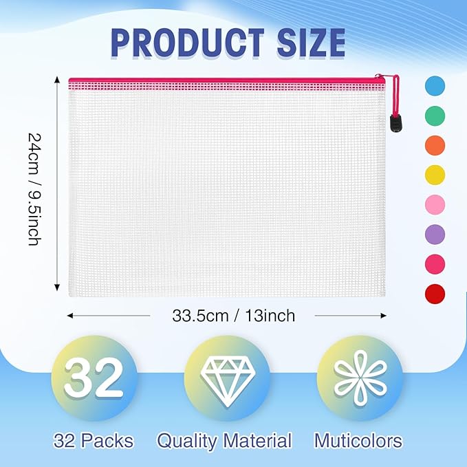 Jetec 32 Pcs Mesh Zipper Bags Toy Storage Bikini Organizer Bag Bolsas Para Guardar Trajes De Baño Waterproof Zipper Reusable Pouch Puzzle Multipurpose for Storage Office(Stylish Color,13 x 9.5 Inch)-DeskLoop Office