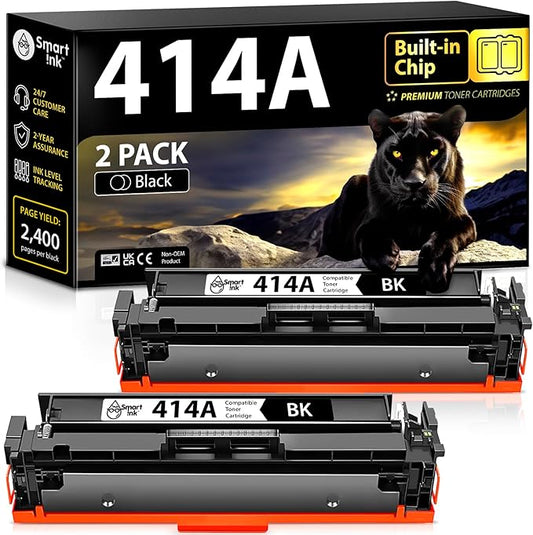 Smart Ink Compatible 414A Toner Cartridge Replacement for HP 414 A with Built-in Chip (2 Black Pack) to use with Color Laserjet Pro MFP M479fdw M479fdn M479fdw M454dw M454dn-DeskLoop Office