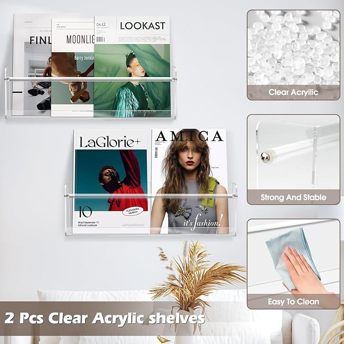 Clear Acrylic Wall Magazine Holder & Brochure Holder, Nursery Book Shelves - Image 3