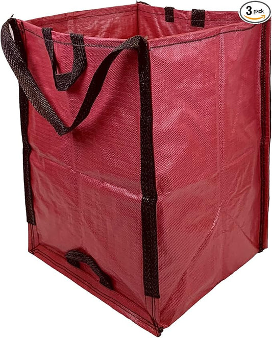 DURASACK Heavy Duty Home and Yard Bags 48-Gallon Reusable Self-Standing Lawn and Leaf Bags Garbage Can with Reinforced Handles, Red, 3 Pack-DeskLoop Office