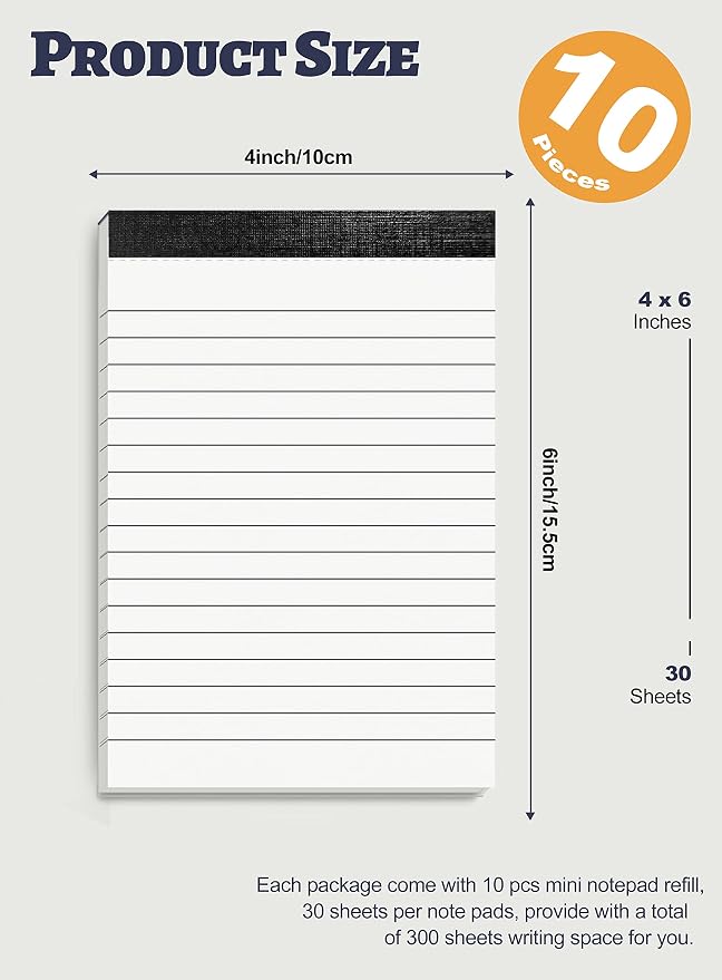 10 Pack Notepad Small Lined Writing Notepads 4 x 6 Inch Memo Pads Refills Paper - Image 2
