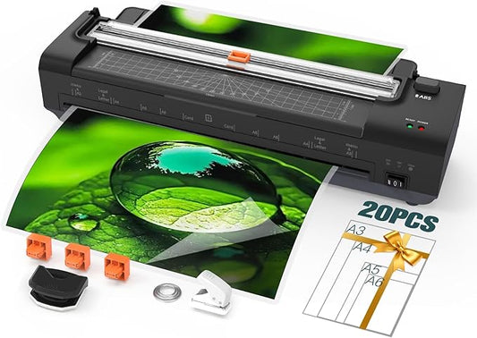 13 Inch Laminator Machine with Auto Paper Feed, Never Jam A3 Thermal & Cold Lamination, 20 Laminating Sheets, 10-in-1 Laminator with Cutter, Trimmer & Corner Rounder for Office School Home Use Black-DeskLoop Office