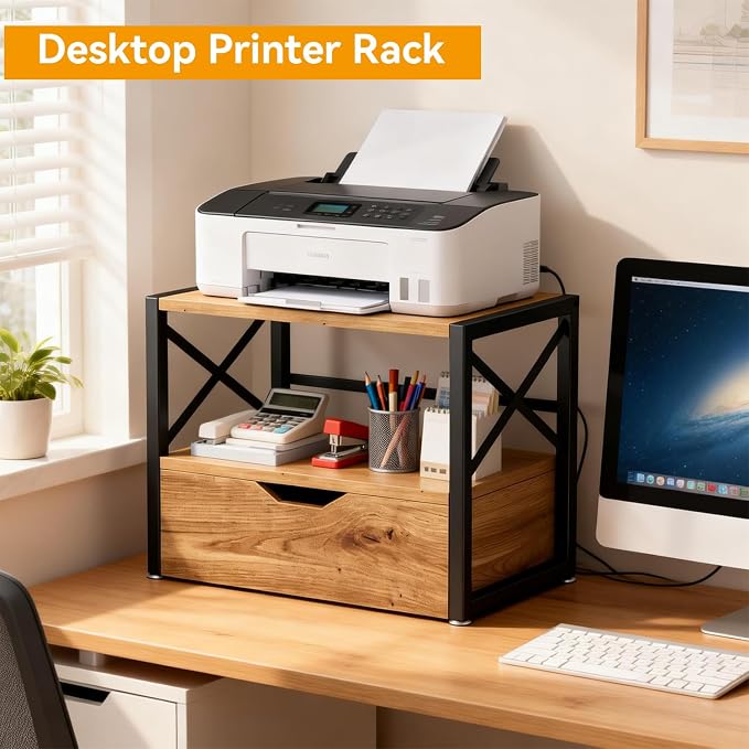 IBUYKE 2 Tier Desktop Printer Stand, Wooden Printer Stand - Image 4