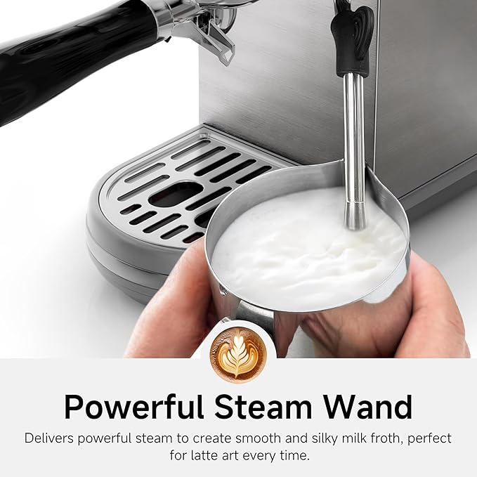 HIBREW H10B - 51mm Espresso Machine - Temperature & Cup Volume Adjustable at will - With Intelligent Display Screen & Pressure Gauge - Stainless Steel Body(Metallic Grey)-DeskLoop Office