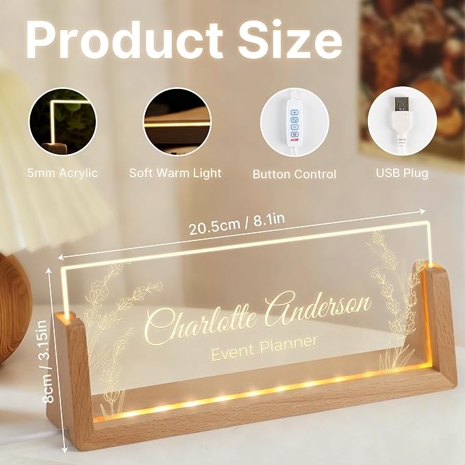 Custom Light Up Name Plate for Desk, Personalized LED Acrylic Name Sign - Image 5