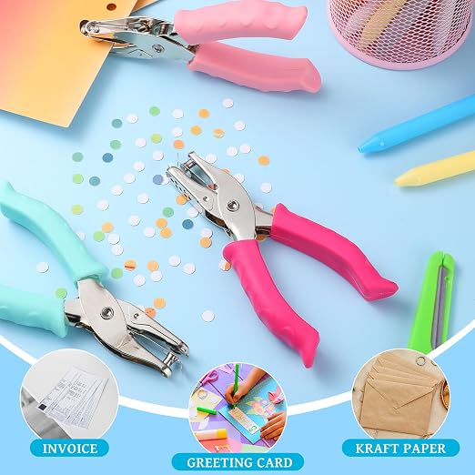 Crtiin 24 Pieces Single Hole Punch Handheld 1/4 Inch Hole Metal Paper Puncher - Image 5