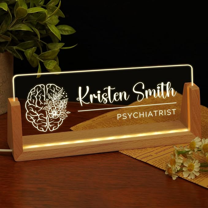 Custom Name Plate for Desk, Personalized Light Up Acrylic Desk Name Plate by EOBIBIFUN