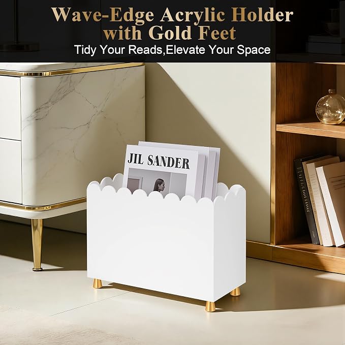 Acrylic Magazine Holder, Magazine Rack Floor, Sleek White Stylish Organizer - Image 2