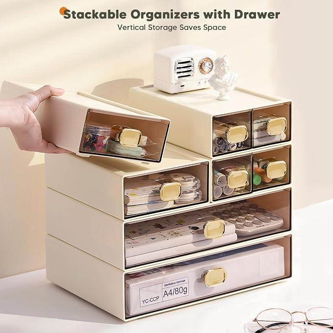 Stackable Desk Organizer with Drawer 13'' Wide Large Desktop Storage Drawer - Image 4
