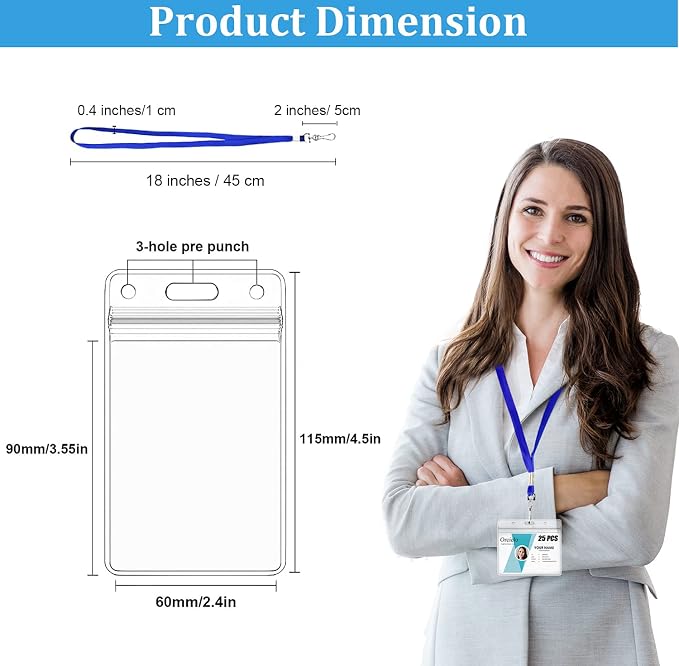 30Pcs Clear Plastic Vertical Name Tags Badge ID Card Holders and 30Pcs Flat - Image 2