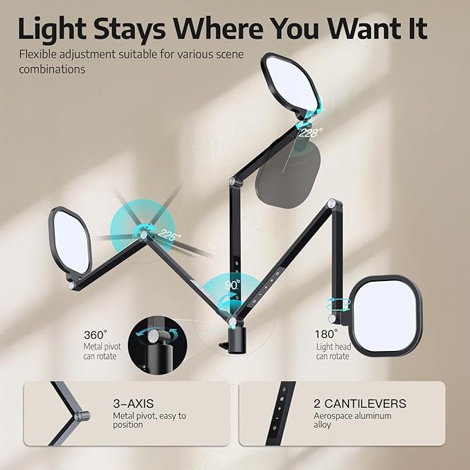 Desk Lamp for Computer Monitor Arms, Compatible with 1.18-1.38 inch Diameter Pole-Mounted Dual Monitor Stand, 1200LM Dimmable Desk Light with Remote Control, 31" Tall, CRI 95, Timer-DeskLoop Office