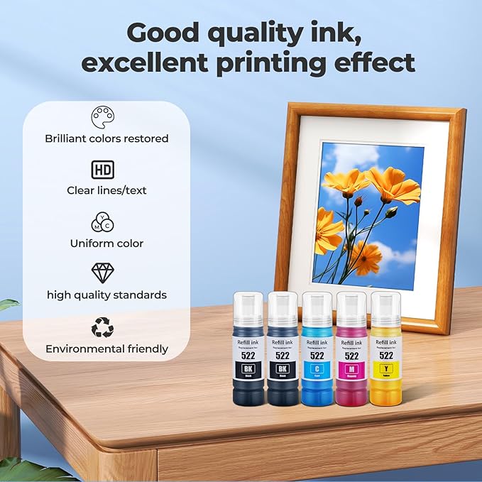 522 Ink Refill Bottles ET-2800 ET-4800 ET-2400 ET-2803 for 522 Ink Bottles Compatible for ET 2800 ET 4800 ET2800 ET 2400 ET4800 ET 2803 ET-2720 ET-4700 ET-4810 ET-2840 Printer (Not Subli)-DeskLoop Office