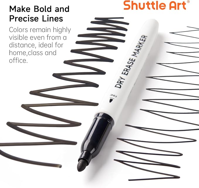 Shuttle Art Black Dry Erase Markers, 60 Pack Magnetic Whiteboard Markers - Image 2