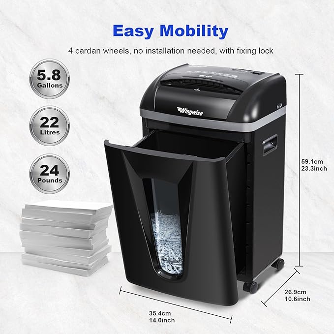 15-Sheet Paper Shredder with 58dB Quiet Operation, P4 Cross-Cut Security for Home Office, 15-Minute Run Time & 5.8-Gallon Bin – Shreds Credit Cards & CDs-DeskLoop Office