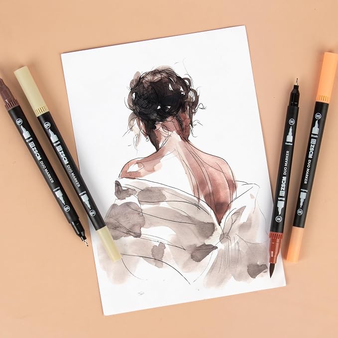 ZSCM Skin Tone Duo Tip Marker Pens, 12 Pack Fine & Brush Markers - Image 4