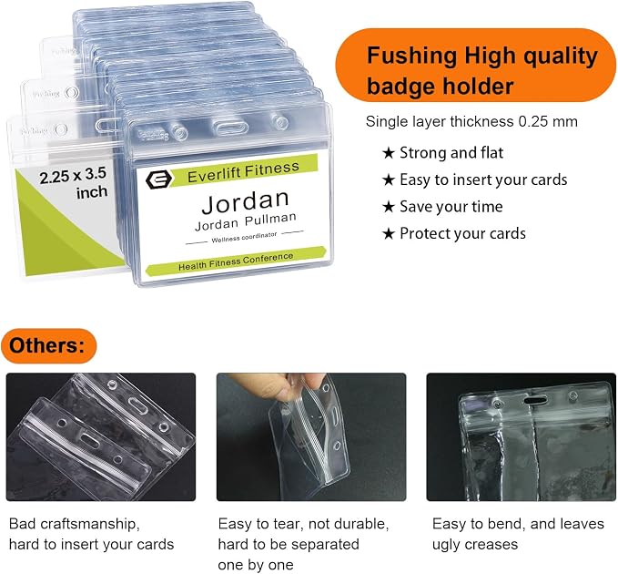 Fushing 100 Pcs Clear Plastic Horizontal Name Tag Badge ID Card Holders - Image 4