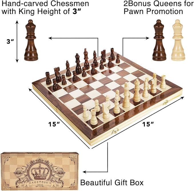 AMEROUS 15 Inches Magnetic Wooden Chess Set - Image 3
