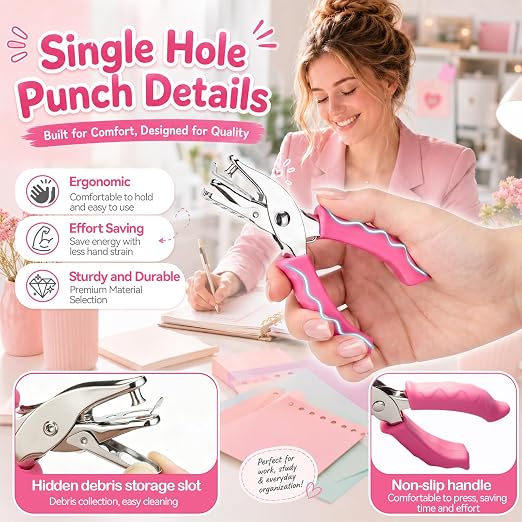 2-Pack Single Hole Punch, 1/4" & 1/8" Paper Hole Puncher - Image 4