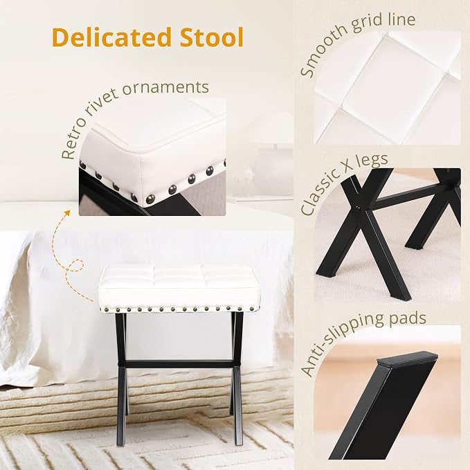 LUE BONA White Vanity Stool - Image 7
