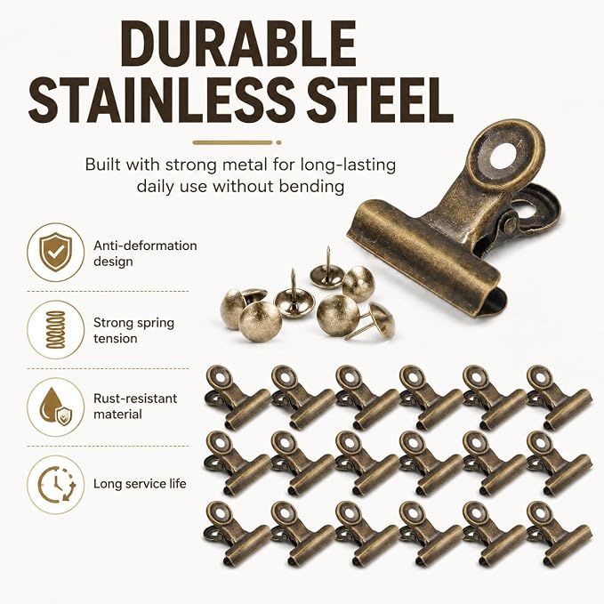 20 Pack Metal Clips with Push Pins Bulldog Clips - Image 2