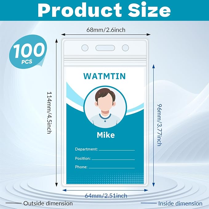 100 PCS Plastic Badge Holder, Vertical Name ID Card Badge Holders | Extra Thick - Image 2