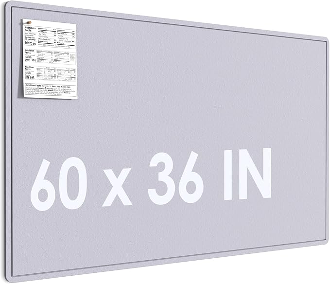 MaxGear Extra Large Bulletin Board 60" x 36", Foldable Felt Board Vision Board Supplies, Cork Board for Office, Home, School, Small Pin Boards for Walls Decorative Display Board Moonlight Gray-DeskLoop Office