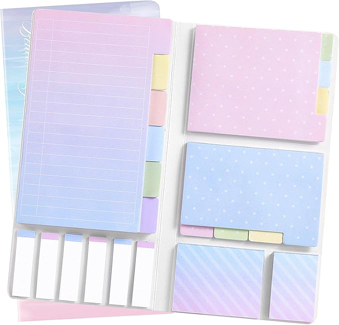 Hommie Sticky Notes Set Tabs 410 Pack Color Pads Divider Sticky Notes with Bookmark Index for School Supplies, 60 Ruled, 40 Per Dotted, 60 Per Rectangular, 6x25 Index Tabs-DeskLoop Office