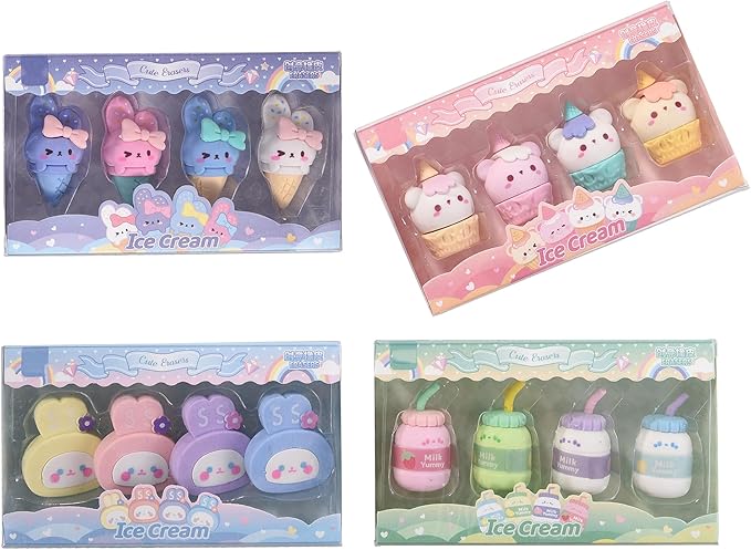 16Pcs Cute Ice Cream Shaped Erasers for Kids, Fun Food Eraser for School Classroom Rewards Party Favors-DeskLoop Office