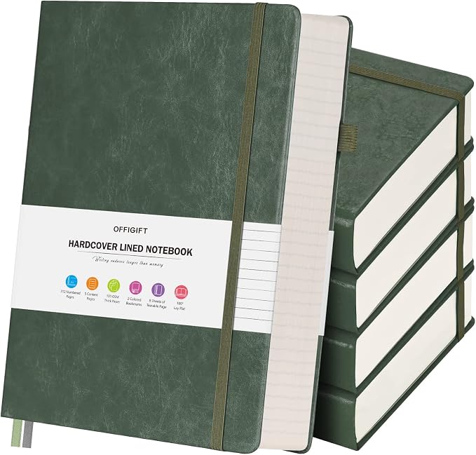 5 Pack College Ruled Notebook, 312 Numbered Pages Thick Notebooks Bulk by OFFIGIFT