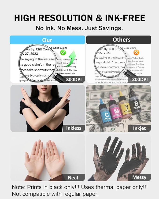 iDPRT Inkless Portable Printer for Travel, 300DPI Wireless Thermal Printer Support 8.5 x 11 Inch US Letter, A4, Small Bluetooth Printers Compatible with iOS, Android Laptop for Office Car Home, Black-DeskLoop Office