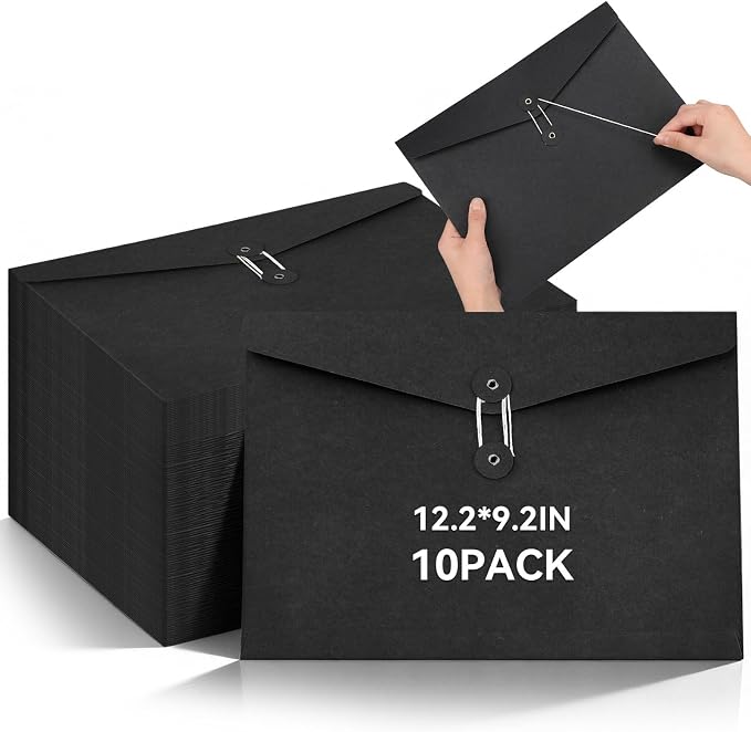 Feifeiya 10 Pack Kraft String Envelope File Folder Brown A4 Letter Size Black by Feifeiya