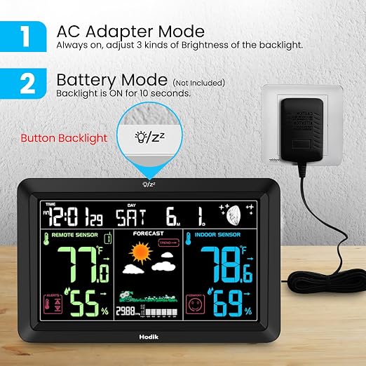 Weather Station Atomic Clock Indoor Outdoor Thermometer Wireless, Barometer - Image 3