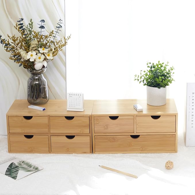 Bamboo Desk Organizer 4 Drawers, Countertop Organizer - Image 5