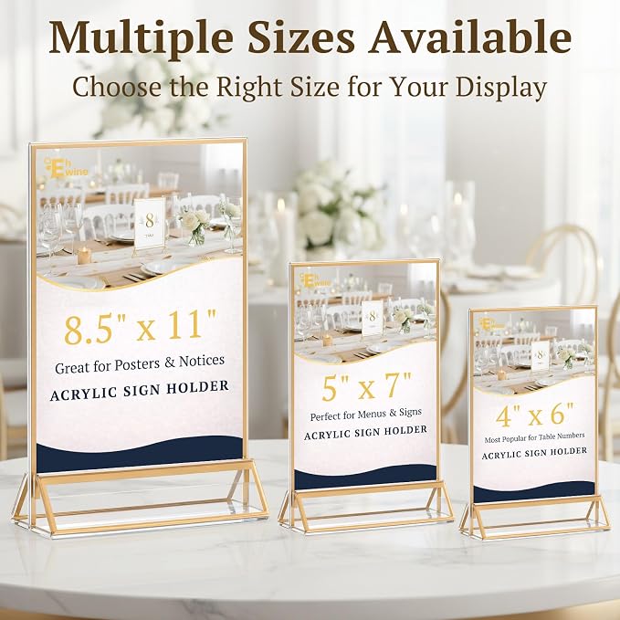 EHWINE 6 Pack Acrylic Sign Holder 4 x 6, Double Sided Gold Picture Frame Stand - Image 8